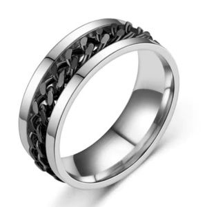Black Stainless Steel Chain Spinner Ring | Anxiety Fidget Band | Unisex